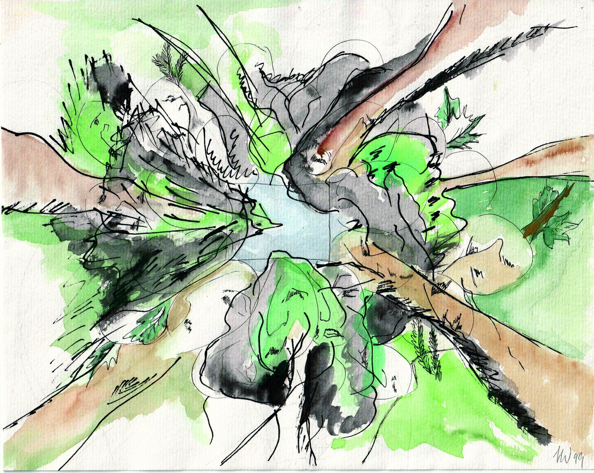 Federzeichnung + aquarelliert // 21x 30 // 65€ inspiriert durch das Lied "Grüne Armee - Gerhard Gundermann"